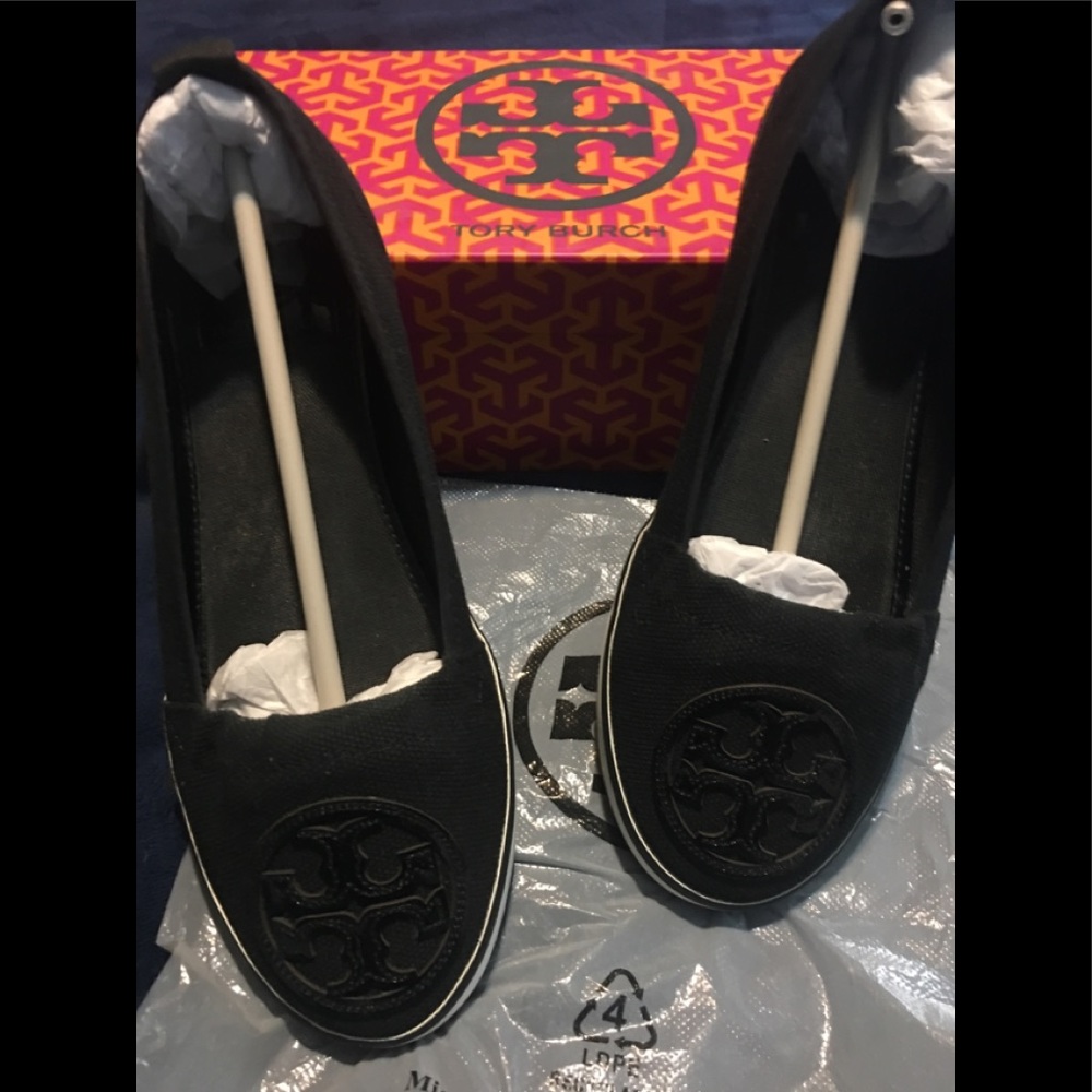 Tory Burch Black Flats with Logo Detail